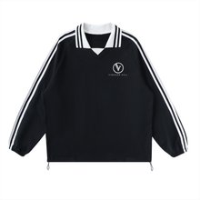 Contrast Striped Lapel Collar Sweatshirt