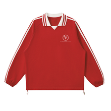 Contrast Striped Lapel Collar Sweatshirt