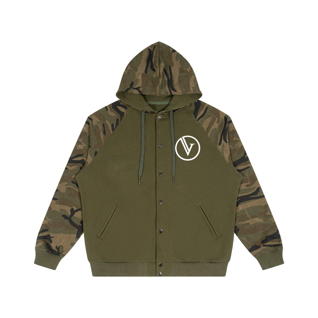 Unisex Camo-Splice Raglan Zip Hoodie
