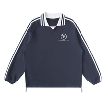 Contrast Striped Lapel Collar Sweatshirt