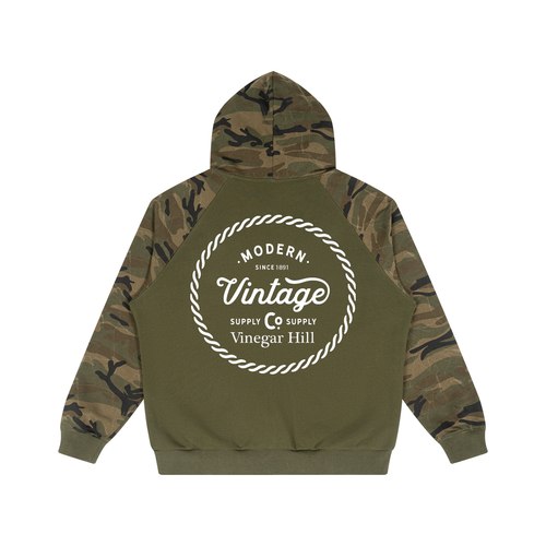 Unisex Camo-Splice Raglan Zip Hoodie